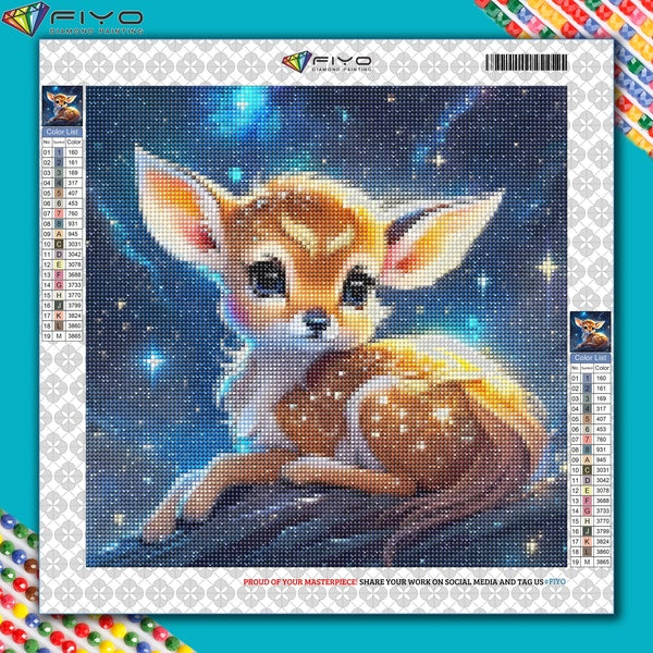 FIYO DIY 5D Deer Diamond Painting Kit for Adults, Full Drill Diamond Painting, Diamond Art Canvas Crafts Cross Stitch Crystal Embroidery Home Wall De