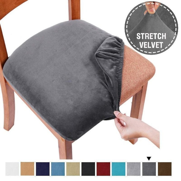 Velvet Spandex Dining Room Chair Seat Covers Removable Washable Elastic Cushion Covers For Upholstered Dining Chair