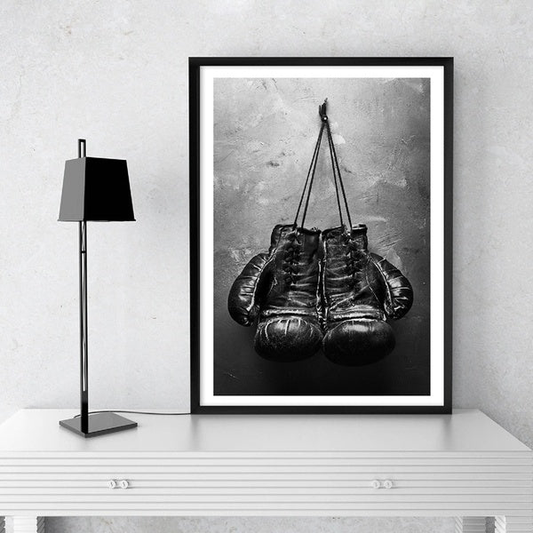 Boxing Gloves Vintage Photo Poster Wall Art Canvas Painting Black and White Picture Sport Prints for Living Room Home Wall Decor Unframed
