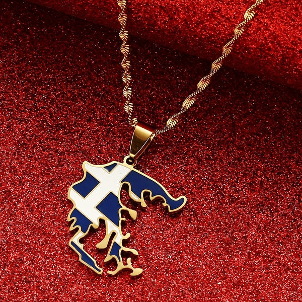 Acier inoxydable Grèce carte drapeau pendentif colliers bijoux grecs cadeau patriotique