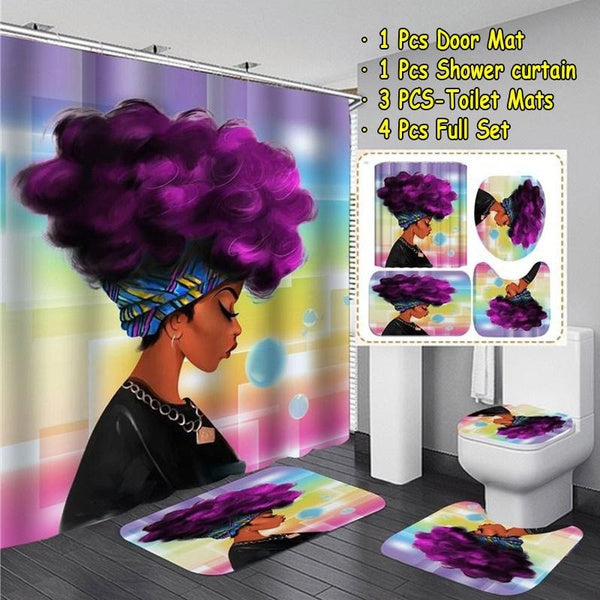 3D Exotic Women Shower Curtain Colorful Waterproof Shower Curtain+ Non Slip Bathroom Pedestal Rug + Toilet Lid Cover + Floor Mat Bath Mat Bathroom De