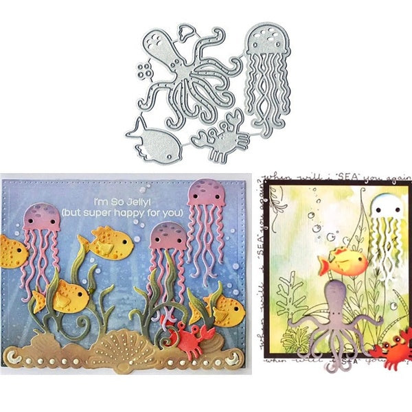 Ocean World Metal Cutting Die Fish Paper Die Cuts Crab Cutting Dies for Card Making Jellyfish Metal Die Cut Stencil for DIY Crafts Scrapbook Album Pa