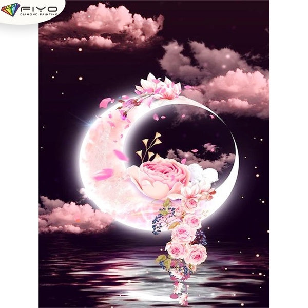Crescent and Flower DIY 5D Diamond Painting Full Drill with Number Kits Home and Kitchen Fashion Crystal Rhinestone Cross Stitch Embroidery Paintings