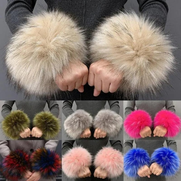 1 Pair Warmer Faux Fur Plush Windproof Cuff Sleeve Wrist Sleeve Winter Women Wristband Arms Gloves Accessories Matron Inn