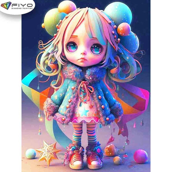 FIYO Cartoon Girl Diamond Painting Kits For Adults DIY 5D Diamond Mosaic Diamond Painting Home and Kitchen Fashion Canvas Pictures Wall Decoration Gi
