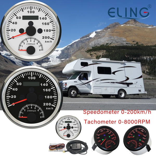 ELING GPS Speedometer 0-200km-h with Tachometer 0-8000RPM Auto Gauge Red Backlight 12V 85mm