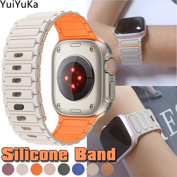 YuiYuKa Silicone Band for SmartWatch Ultra 2-Ultra 49mm 10 46mm 9 8 7 45mm 41mm Sport Magnetic Belt Strap Wristband Watchband Bracelet Accessories fo