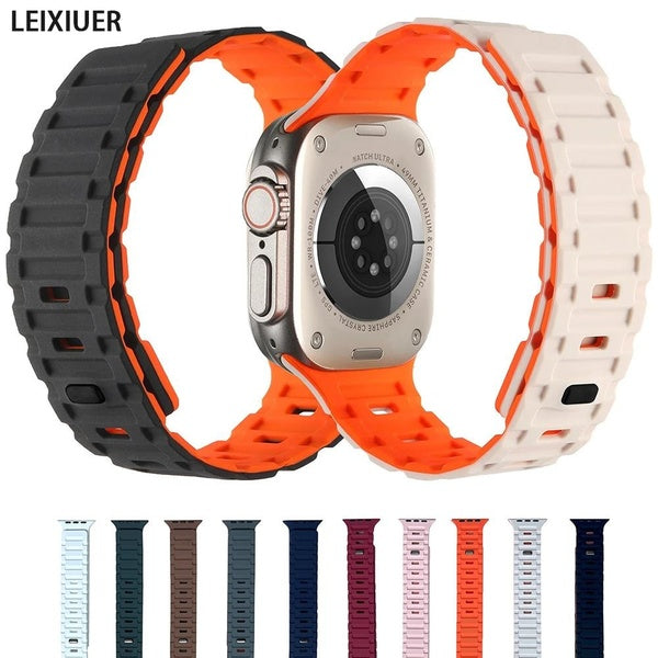 LEIXIUER Band for Smart Watch Ultra 2-Ultra 49mm 9 8 7 41mm 45mm 38mm 40mm 44mm 42mm, Magnetic Silicone Sport Accessories Bracelet Strap for Watch Se Matron Inn