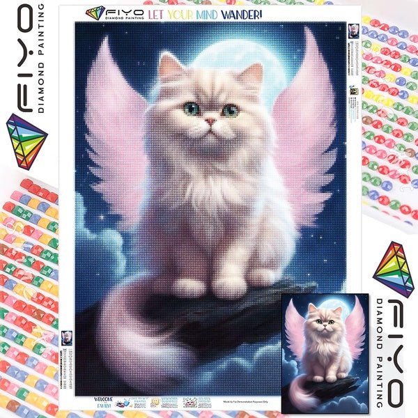 FIYO DIY 5D Cat Angel Diamond Painting Full Drill with Number Kits Home and Kitchen Fashion Mosaic Diamond Painting Canvas Wall Decoration Gift Craft