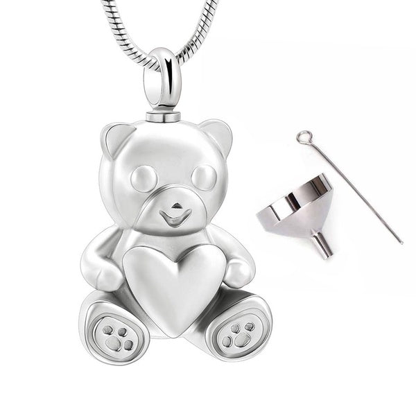 Cremation Jewelry Ashes Necklace Stainless Steel Teddy Bear Hold Heart Pet Urn Memorial Pendant Funeral Keepsake Matron Inn