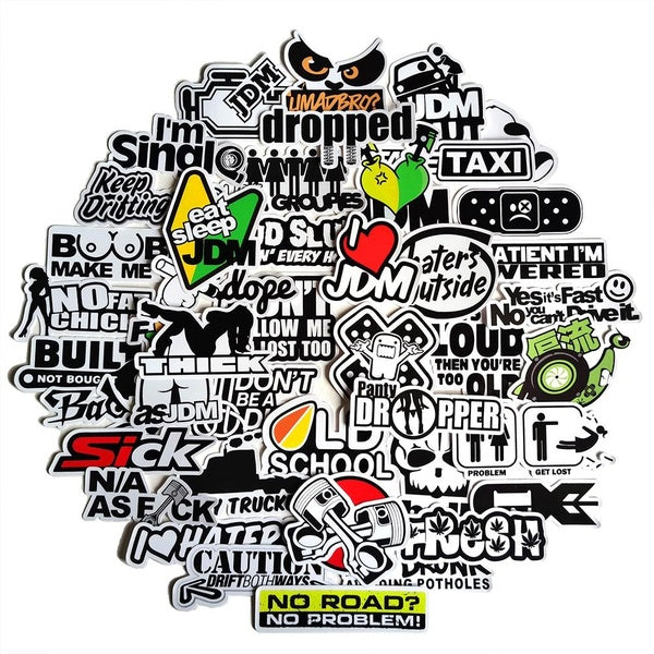 10-50pcs Black and white jdm car stickers graffiti Stickers for DIY Luggage Laptop Skateboard Motorcycle Bicycle Sticker