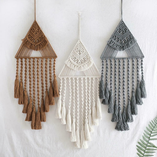 BoHo Macrame Hanging Wall Decor: Decorative Wall Art Cotton Rope Cord Woven Tapestry Home Decorations for the Living Room Kitchen Bedroom or Apartmen