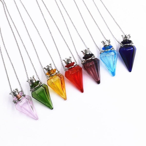 1pcs Diamond shape Diffuser Perfume pendant Refillable handmade Colored glaze Bottle Pendant Necklace