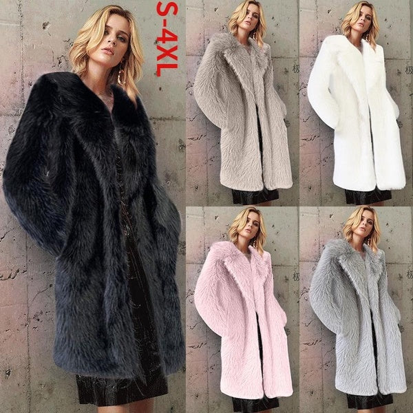 Manteau Long à col de costume Toka pour femme, automne et hiver, manteau en fausse fourrure artificielle