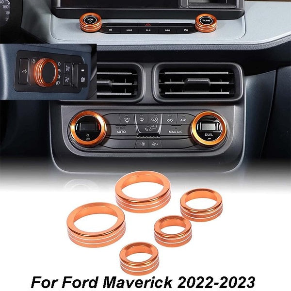 5PCS Car Centre Console Air Conditioner Volume Headlight Switch Knob Button Circle Cover for Ford Maverick 2022-2023