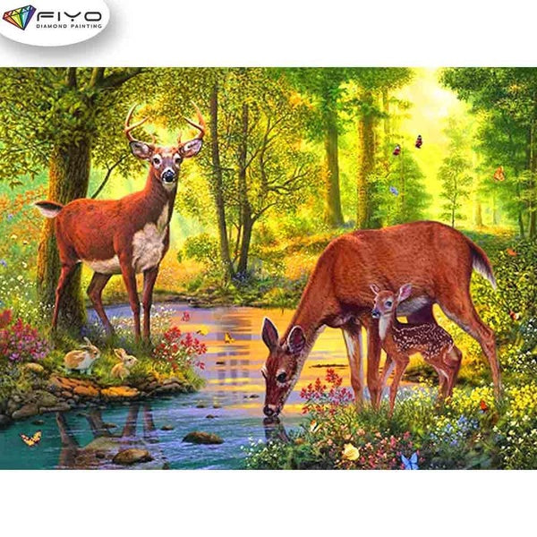 FIYO Deer Diamond Painting Kits For Adults DIY 5D Diamond Mosaic Diamond Painting Home and Kitchen Fashion Canvas Pictures Wall Decoration Gifts Arts