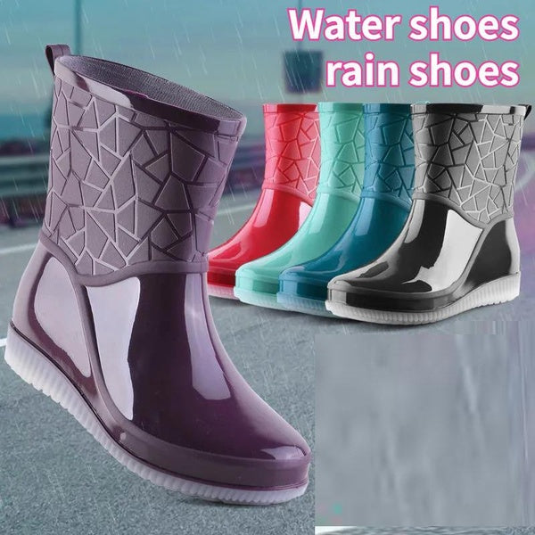2023 Fashion Rain Boots Women Waterproof Kitchen Car Wash Work Non-slip Mid-Calf Water Boots Antiskid Wear-Resistant Thickened Women Shoes
