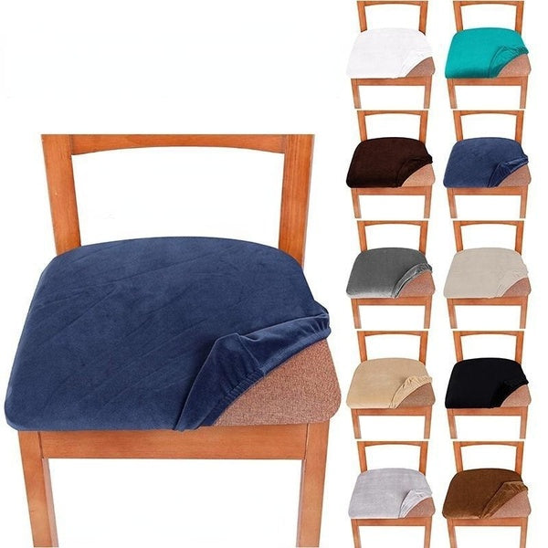 1-2-4-6 Pure Color Fashion Chair Cover Silver Fox Velvet Cushion Cover Soft Velvet Dining Chair Seat Cover Upholstered Chair Cushion Cover Elastic Re