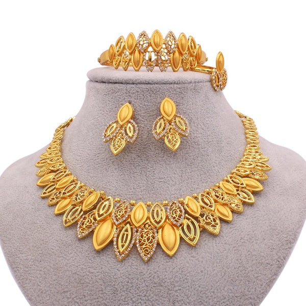 JHplated Jewelry sets Dubai gold color African wedding wife gifts party for women necklace bracelet earrings ring bridal jewellery set