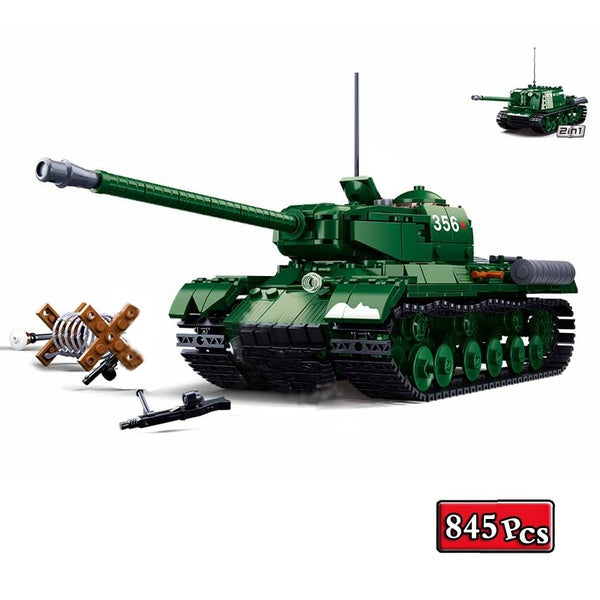 2 in 1 Military Series World War II Soviet IS-2 Heavy Tank Collection Ornament Building Blocks Bricks Toys Gifts