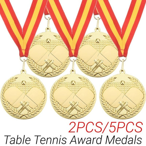 2pcs-5pcs Gold Table Tennis Medals - 3" Ping Pong Award Medals with Neck Ribbon for Ping Pong Games, Competitions, Party Favors