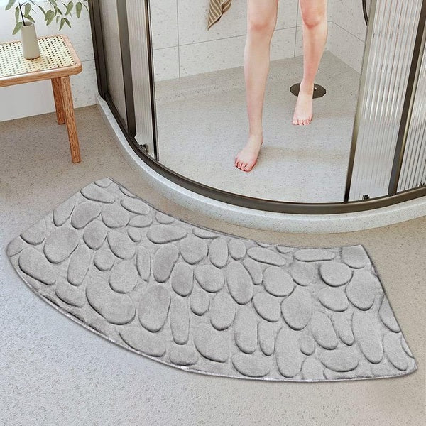 1pc Cobblestone Pattern Curved Bath Mat, Soft Non-Slip Quick Dry Bath Mat, Water Absorbent Shower Carpet For Home Bathroom, Bath Rug, Bathroom Access