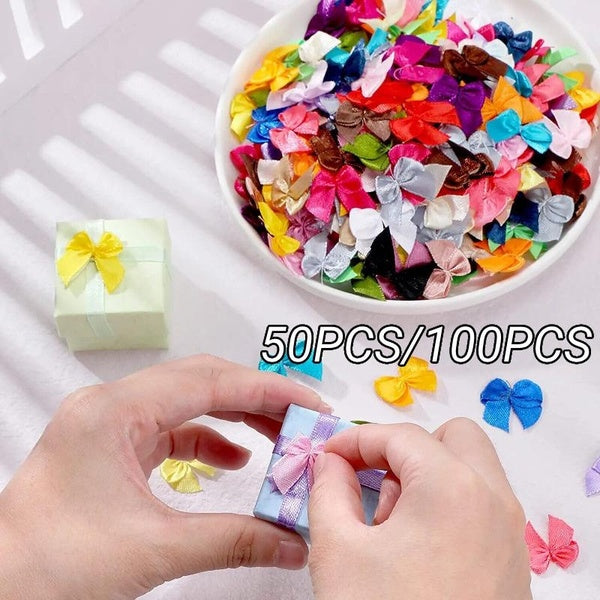 50pcs-100pcs Mini Satin Ribbon Bows Flower DIY Crafts for Sewing Appliques Crafts Decoration Hair Accessories Wedding Gift Box Ornament