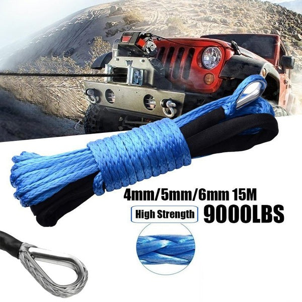Upgrade High Strength 15m 9000 LBS 5-6-4mm Synthetic Winch Rope Line with sheath Recovery Cable 4WD ATV UTV Car Accessories safety equipment