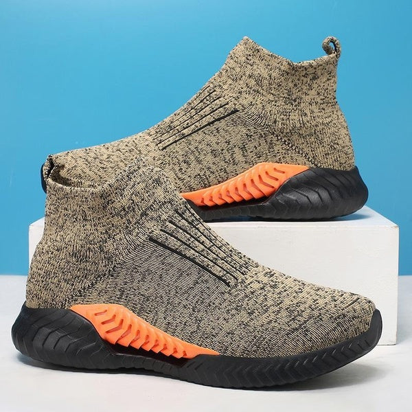Fashion Men Non-Slip Walking Shoes Lightweight Breathable High Top Sneakers Mesh Knitting Sock Shoes Casual Slip-on Shoes Plus Size 39-47