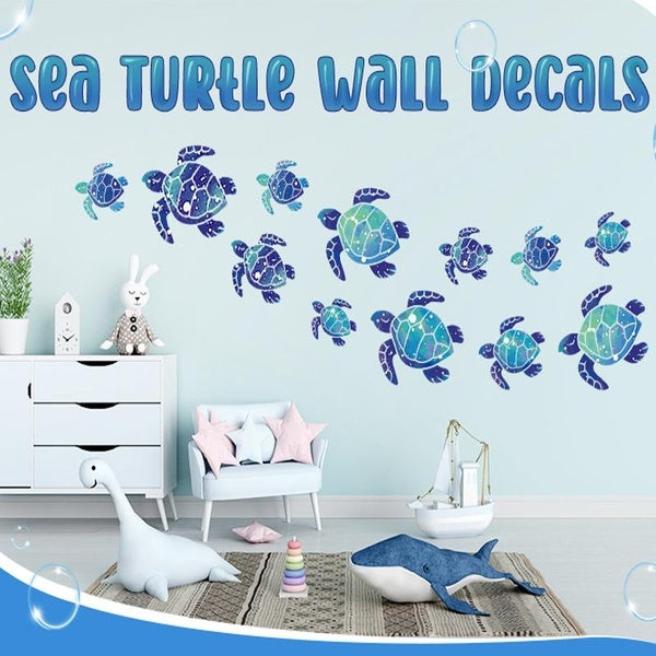 12 Pieces Sea Turtle Wall Decals Turtle Stickers Ocean Decals Waterproof Wall Sticker Decoration for Home Office Living Room Wall Bathroom Toilet