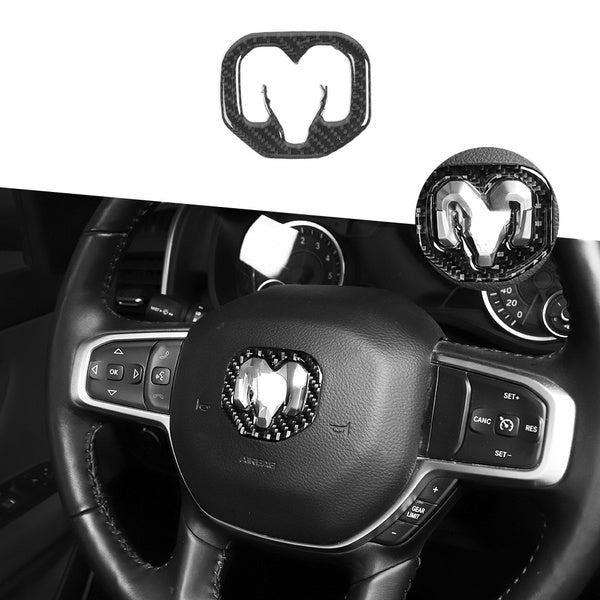Soft Carbon Fiber Steering Wheel Cover Trim Sticker for Dodge RAM 1500 2018+ Car Interior Center Console Steering Wheel Center Trim Bezel Frame