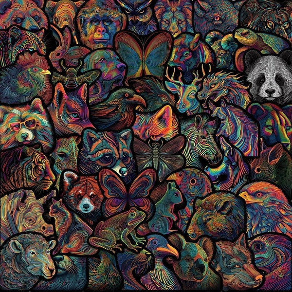 10-50Pcs Psychedelic Linear Animal Stickers Hallucinogenic Animal Graffiti Stickers for DIY Luggage Laptop Skateboard Motorcycle Bicycle Stickers