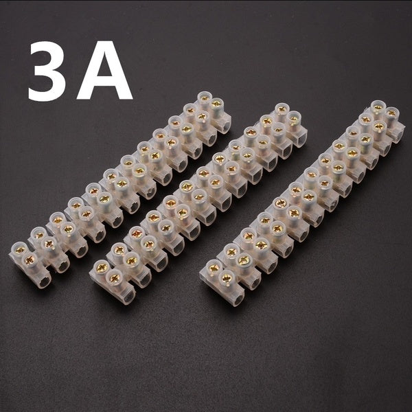 3pcs-Lot White 12 Way Terminal Barrier Strip 3A 5A 12A Barrier Screw Terminal Block Electrical Wire Connection Connector Strips
