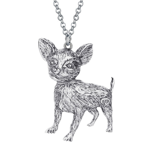 Alloy Plated Antique Silver Chihuahua Dog Necklace Pendant Chain Mental Animal Pets Jewelry Teens Girls Charms Gift Decorations