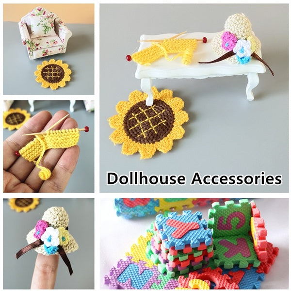 Dollhouse 1:12 Mini Wool Knitting Hat Carpet Sweater Baby-room Foam Puzzles Mat Creative Doll House Accessories