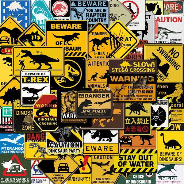 10-30-60Pcs Jurassic Sticker Dinosaur Warning Logo Signs Graffiti Stickers for DIY Luggage Laptop Skateboard Motorcycle Bicycle Stickers
