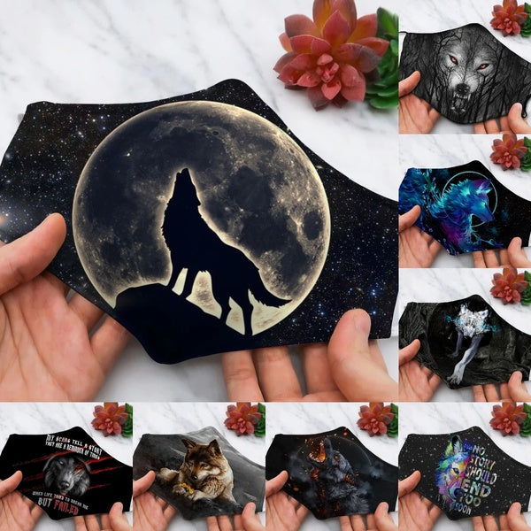 2021 New Moon Wolf Forest Wolf Printed Face Mask Cool Wolf Colorful Animal Mask Washable Reuseable Anti-dust Face Covering