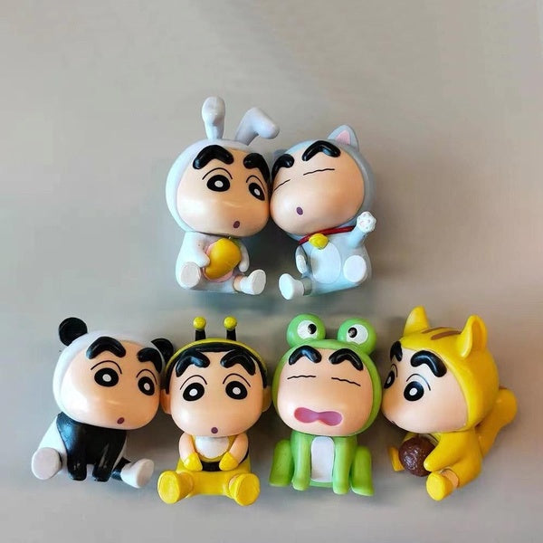 Animal Series Crayon Shin-chan 2" Figure Toy 6 pcs one set panda Frog Cute Crayon Shin Chan Gift anime cartoon collection toys for kids cake topper
