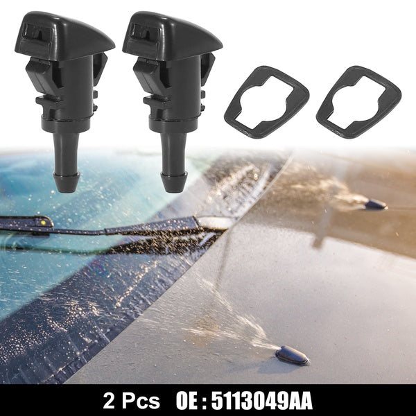 Front Windshield Wiper Nozzles for Chrysler Town Country for Dodge Grand Caravan with Gaskets - Pack of 2 Black