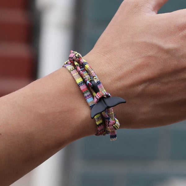 Ethnic Multilayer Handmade Fabric Bracelet Charms Black Whale Tail Mens Mixcolor Rope Wristband Jewelry For Male Jewelry