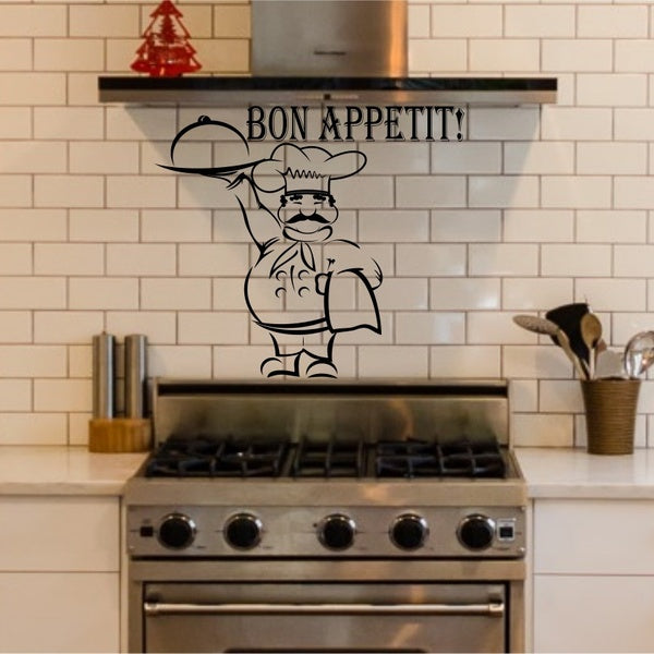 Hot Wall Stickers Quotes Kitchen Bon Appetit Chef Art Dining Room Decals