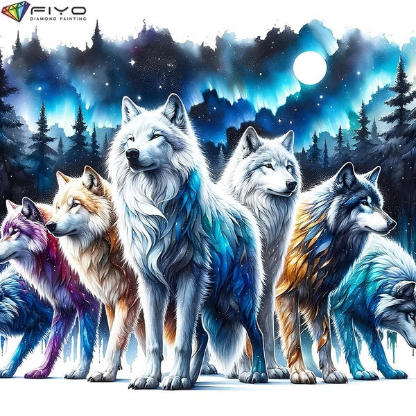 FIYO DIY 5D Wolf diamond painting Diamond Painting Kit for Adults, Full Drill Diamond Painting, Diamond Art Canvas Crafts Cross Stitch Crystal Embroi