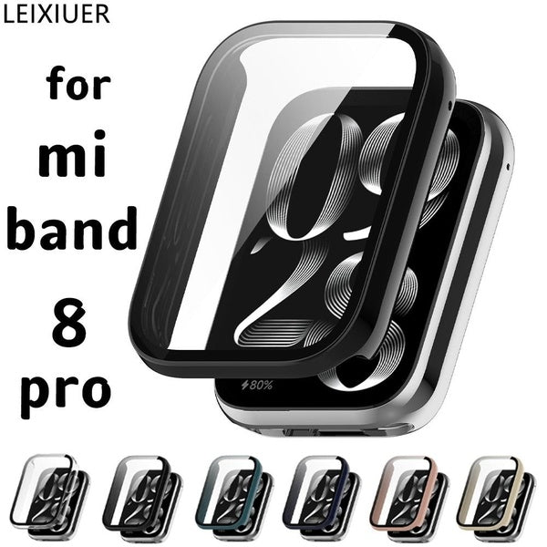 LEIXIUER PC Case+Tempered Glass for Miband 8 Pro Accessories Case with Film Full Coverage Protective Cover Screen Protector for Xiaomi Mi Band 8 Pro