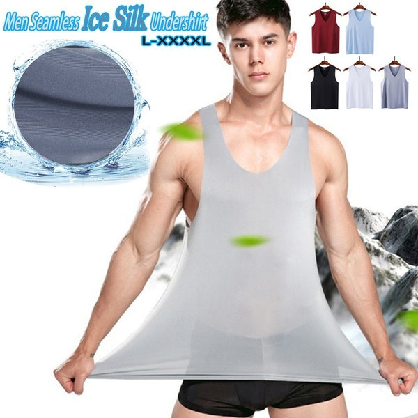Seamless Ice Silk Men Undershirt Cool Summer Vest Tank Top T Shirt Slim Sports