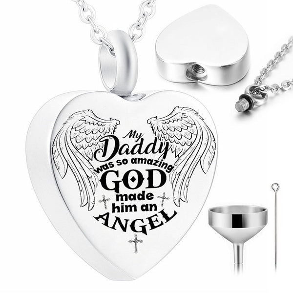 Titanium Steel Funeral Cremation Heart Dad Cross Angel Wing Pendant Necklace Keepsake Urn Perfume Necklace For Ashes Memorial Jewelry Mementos Jewelr