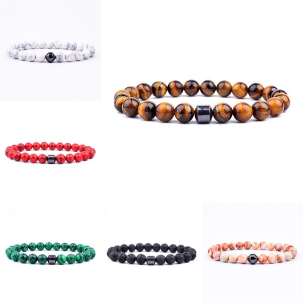 Mode Bracelets En Pierre Naturelle Hommes Cylindre D'énergie Hématite Bracelets De Guérison pour Femmes Prière Reiki Charme Bijoux Cadeau Pulsera