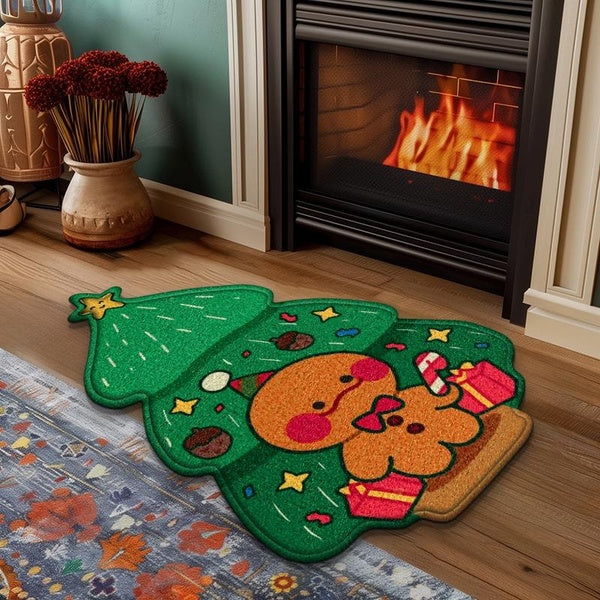 Gingerbread Kitchen Rugs Christmas Tree Doormat Floor Mat With Gingerbread Man Non-Slip Bath Mats Doormats For Home Decoration In Bathroom, Living Ro