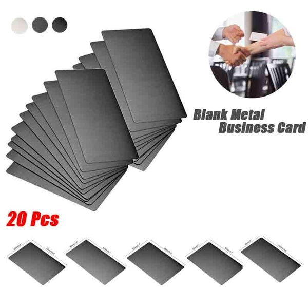 Carte de visite en métal vierge, 0.4mm d'épaisseur, plaque en acier inoxydable 201 brossé pour bricolage, impression Laser, 20 pièces