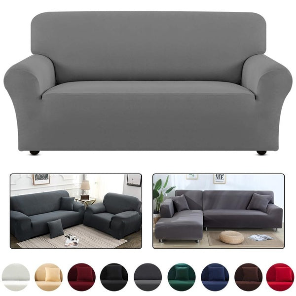 Sofa Cover Living Room Solid Color Elastic Spandex Modern Polyester Corner Sofa Couch Slipcover Chair Protector 1-2-3 Seater