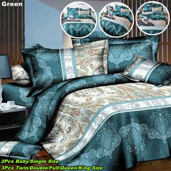 Duvet Cover Set Fashion Green Bohemia Stripe 3D Oil Painting Bed In A Bag Bedding Sets Baby Single Twin Double Full Queen King Size Duvet Sets (Quant
